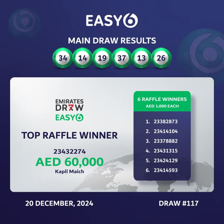 Emirates Draw Easy 6 Latest Result 20 Dec 2024